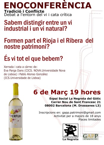 6 de març, a les 19 hores a La Negreta: debat a l'entorn del vi i la cata crítica